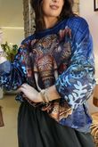 Lomi Mandala Stretch Velour Sweatshirt Navy